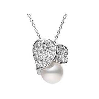 18K White Gold Pearl and Diamond Pendant