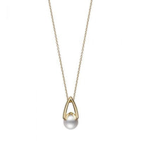 18K Yellow Gold Pearl and Diamond Pendant Necklace
