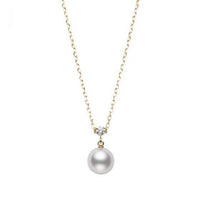 18K Yellow Gold Pearl and Diamond Pendant Necklace
