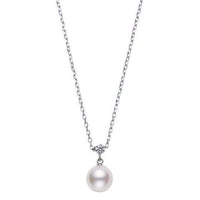 18K White Gold Pearl and Diamond Pendant Necklace