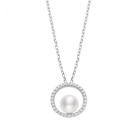 Mikimoto 18K White Gold Pearl Diamond Circle Pendant