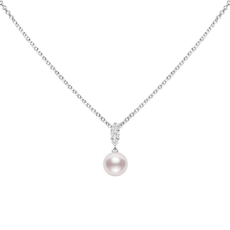 Mikimoto 18K White Gold Pearl Diamond Bail Pendant