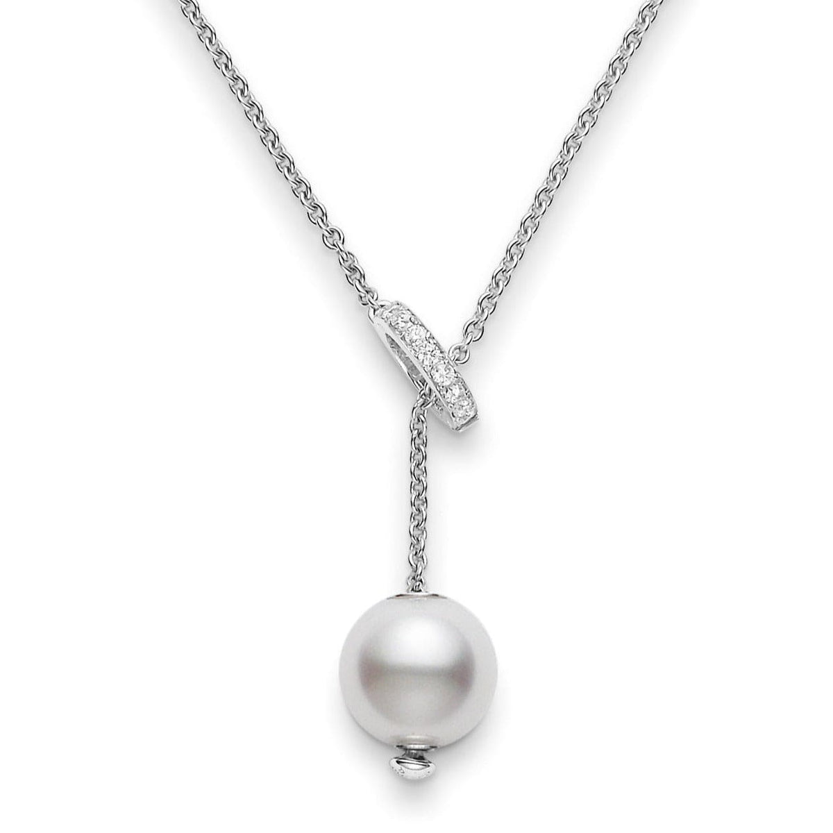 Mikimoto 18K White Gold White South Sea Pearl and Diamond Necklace