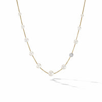 Pearl and Pavé Station Necklace in 18K Yellow Gold with Diamonds