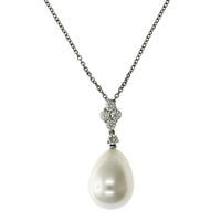 Platinum Single Pearl Diamond Pendant, Platinum, Long's Jewelers