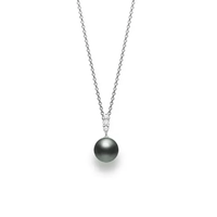 Mikimoto 18K White Gold Black South Sea Pearl Diamond Bail Pendant Necklace