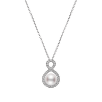 Mikimoto 18K White Gold Pearl Diamond Halo Pendant Necklace