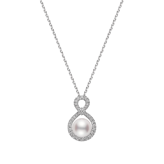 Mikimoto 18K White Gold Pearl Diamond Halo Pendant