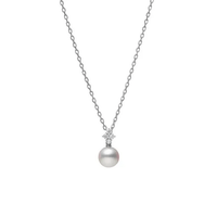 Mikimoto 18K White Gold Pearl Diamond Bail Pendant