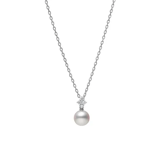 Mikimoto 18K White Gold Pearl Diamond Bail Pendant