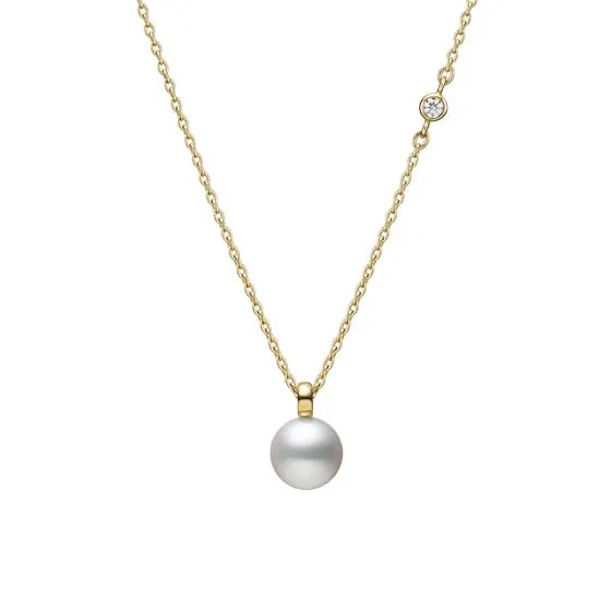 Mikimoto 18K Yellow Gold Pearl Diamond Pendant