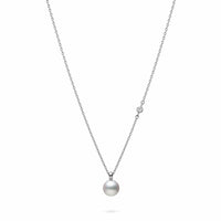 Mikimoto 18K White Gold Pearl Single Diamond Station Necklace