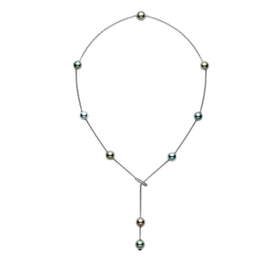 Mikimoto 18K White Gold Black South Sea Pearl Lariat Necklace