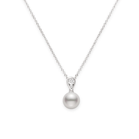 Mikimoto 18K White Gold Pearl and Diamond Pendant