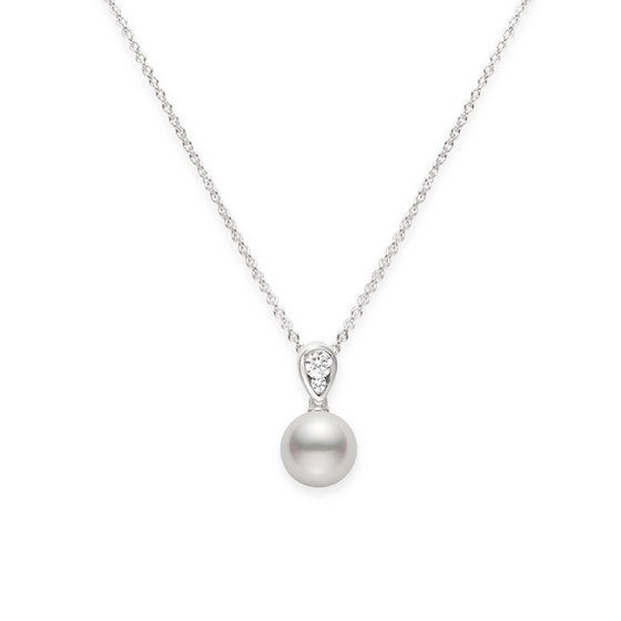 Mikimoto 18K White Gold Pearl and Diamond Pendant