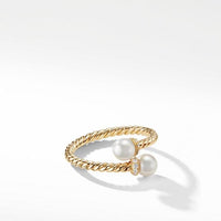Petite Solari Bypass Ring with Cultured Pearl and Diamonds in 18K Yellow Gold