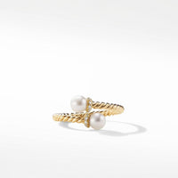 Petite Solari Bypass Ring with Cultured Pearl and Diamonds in 18K Yellow Gold