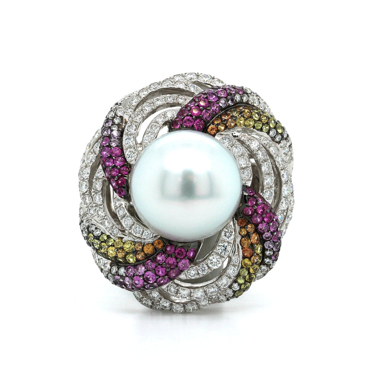 18K White Gold White South Sea Pearl Diamond Ring