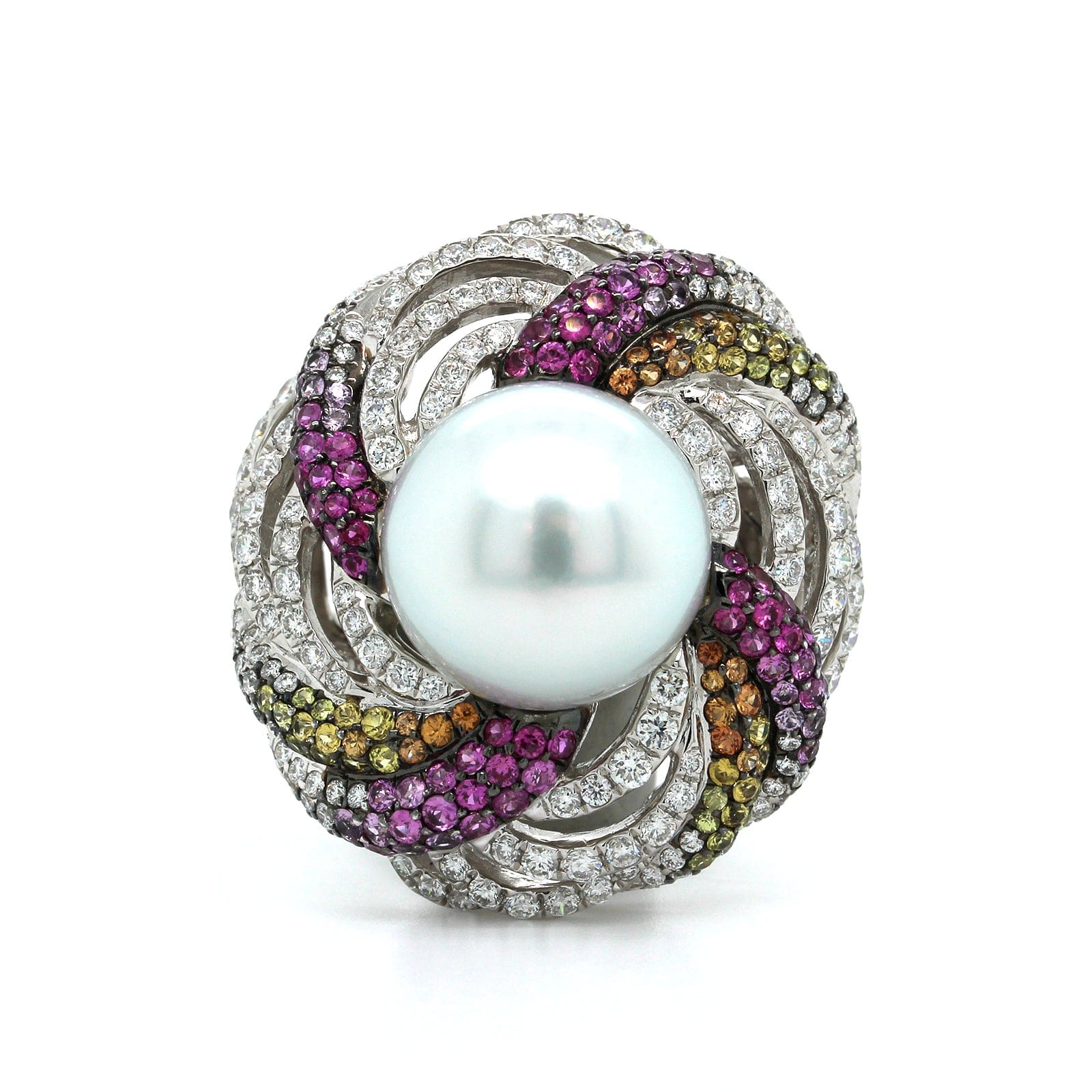 18K White Gold White South Sea Pearl Diamond Ring