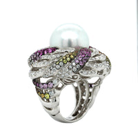 18K White Gold White South Sea Pearl Diamond Ring