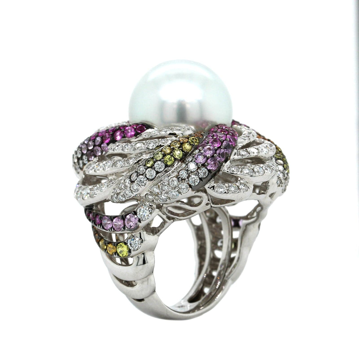 18K White Gold White South Sea Pearl Diamond Ring