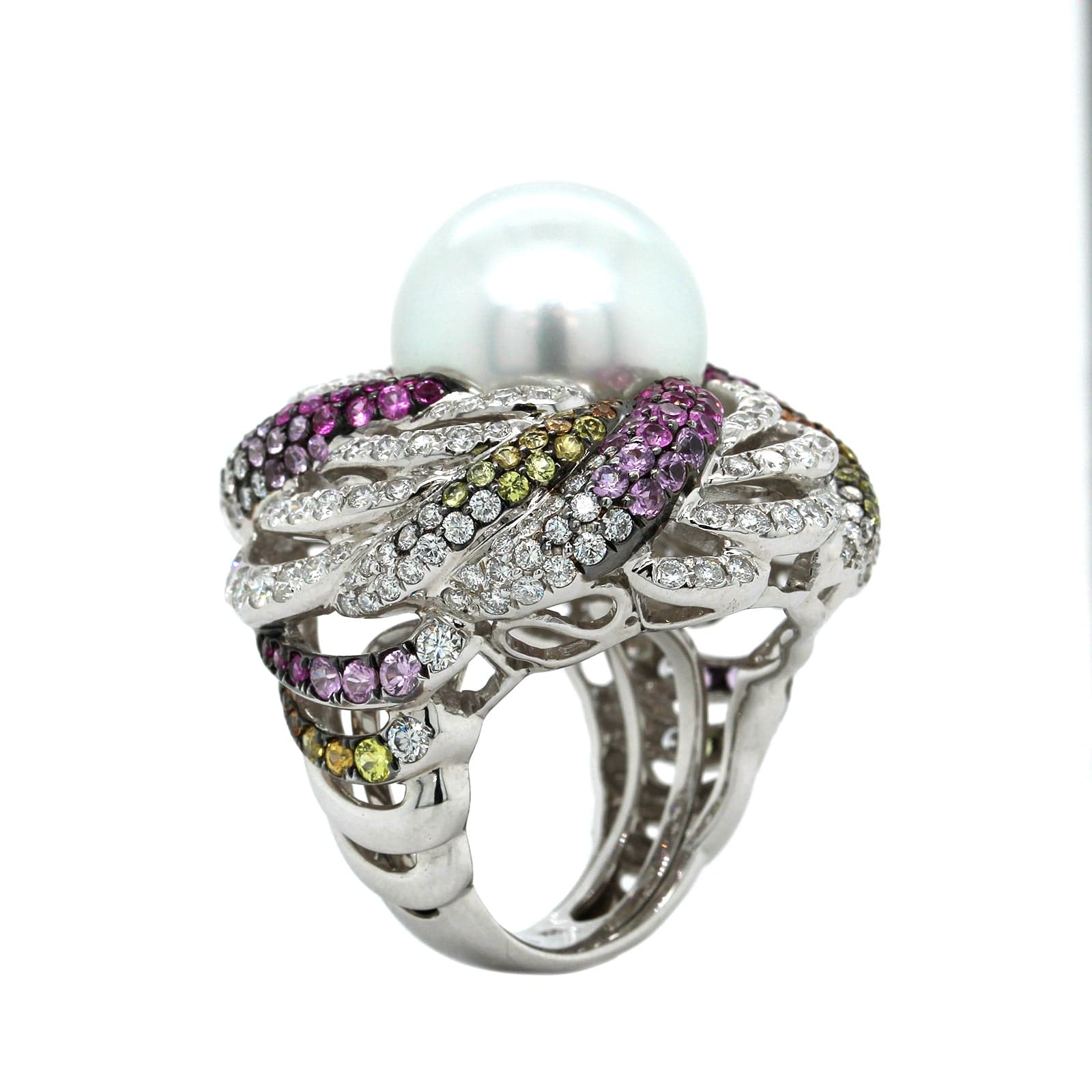 18K White Gold White South Sea Pearl Diamond Ring