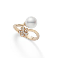 Mikimoto 18K Rose Gold Pearl Diamond Flower Ring