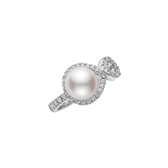 Mikimoto 18K White Gold Pearl and Diamond Ring