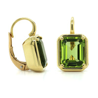 18K Yellow Gold Emerald Cut Peridot Drop Earrings