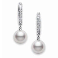 Mikimoto 18K White Gold Akoya Cultured Pearl Lever Back Earrings
