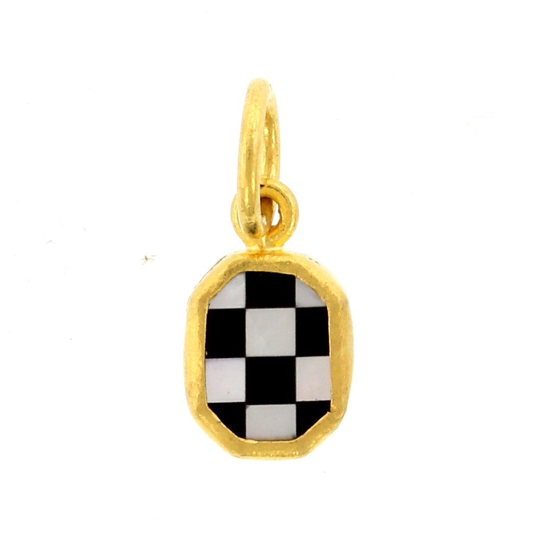 24K Yellow Gold Onyx and Mother of Pearl Pendant