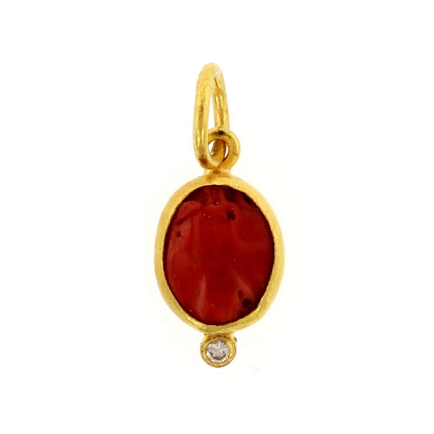 24K Yellow Gold Oval Coral Charm