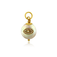 24K Yellow Gold Pearl Diamond Evil Eye Charm