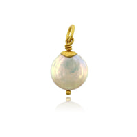 24K Yellow Gold Pearl Diamond Evil Eye Charm