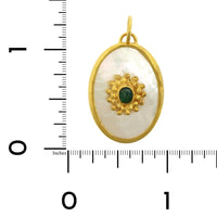 24K Yellow Gold Emerald and Mother of Pearl Charm