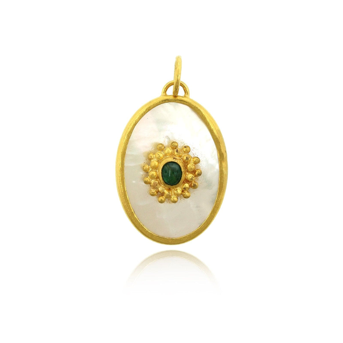 24K Yellow Gold Emerald and Mother of Pearl Charm