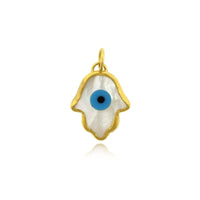 24K Yellow Gold Mother of Pearl Evil Eye Hamsa Charm