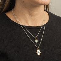 24K Yellow Gold Mother of Pearl Evil Eye Hamsa Charm