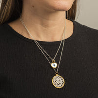 24K Yellow Gold Mother of Pearl Evil Eye Heart Charm