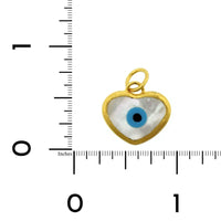 24K Yellow Gold Mother of Pearl Evil Eye Heart Charm