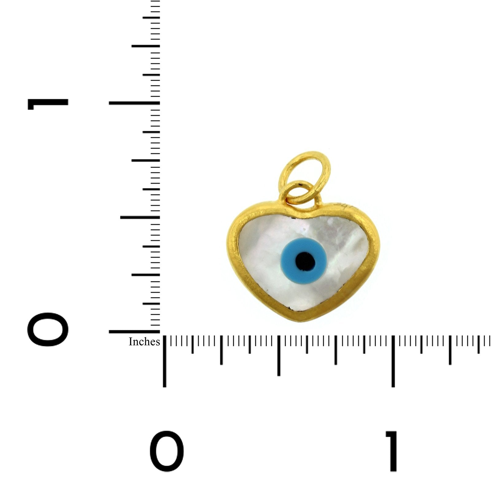 24K Yellow Gold Mother of Pearl Evil Eye Heart Charm