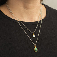 24K Yellow Gold Oval Malachite Charm
