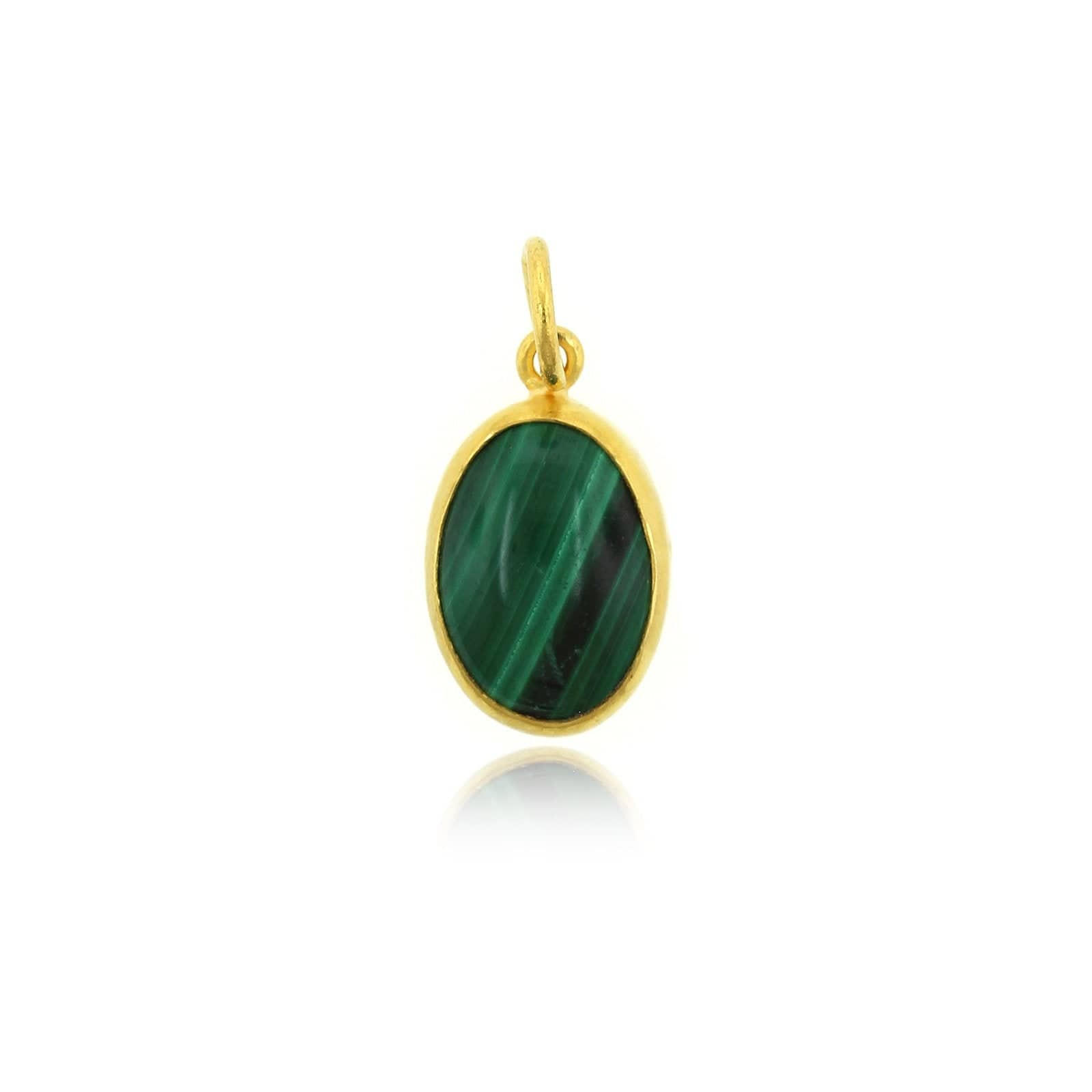 24K Yellow Gold Oval Malachite Charm
