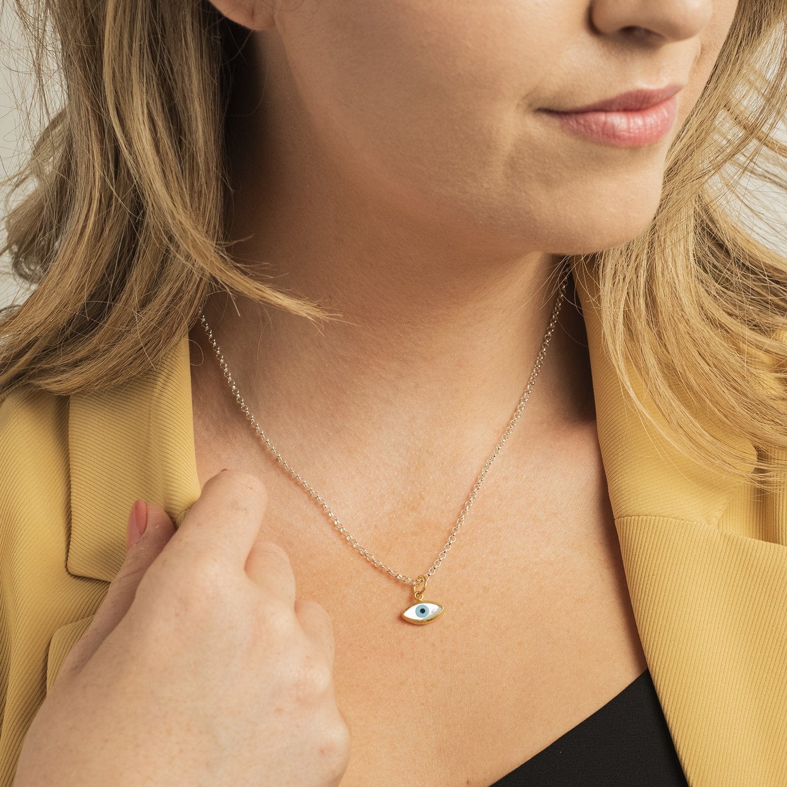 24K Yellow Gold Mother of Pearl Evil Eye Charm