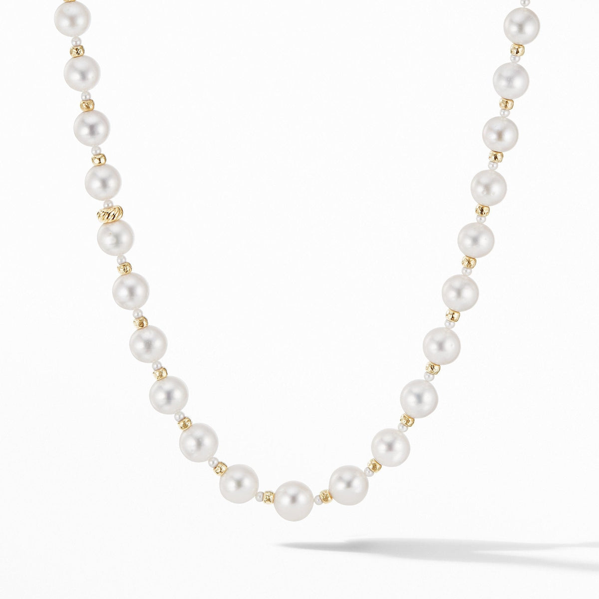 Long Graduated Pearl Necklace with 18K Yellow Gold