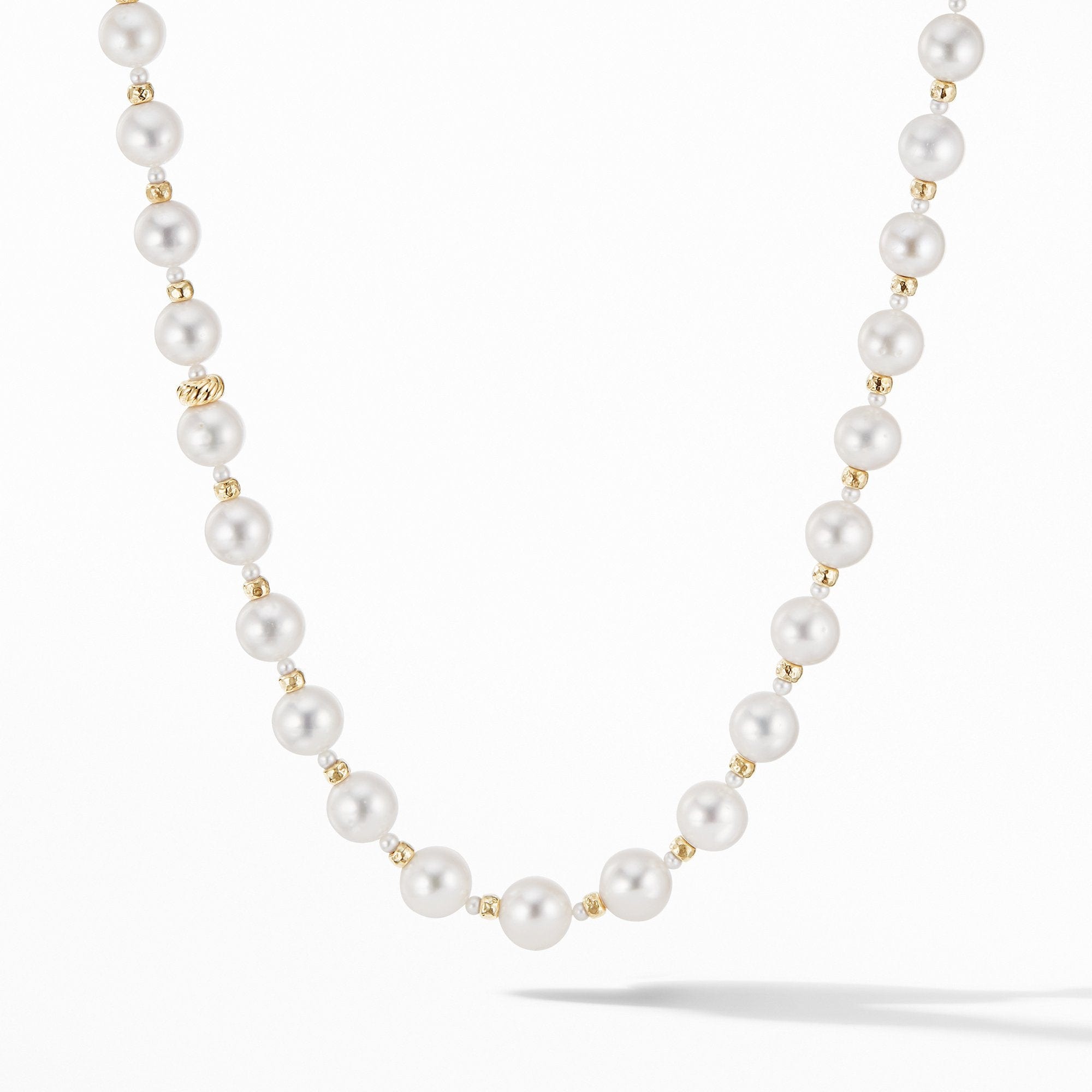 Long Graduated Pearl Necklace with 18K Yellow Gold