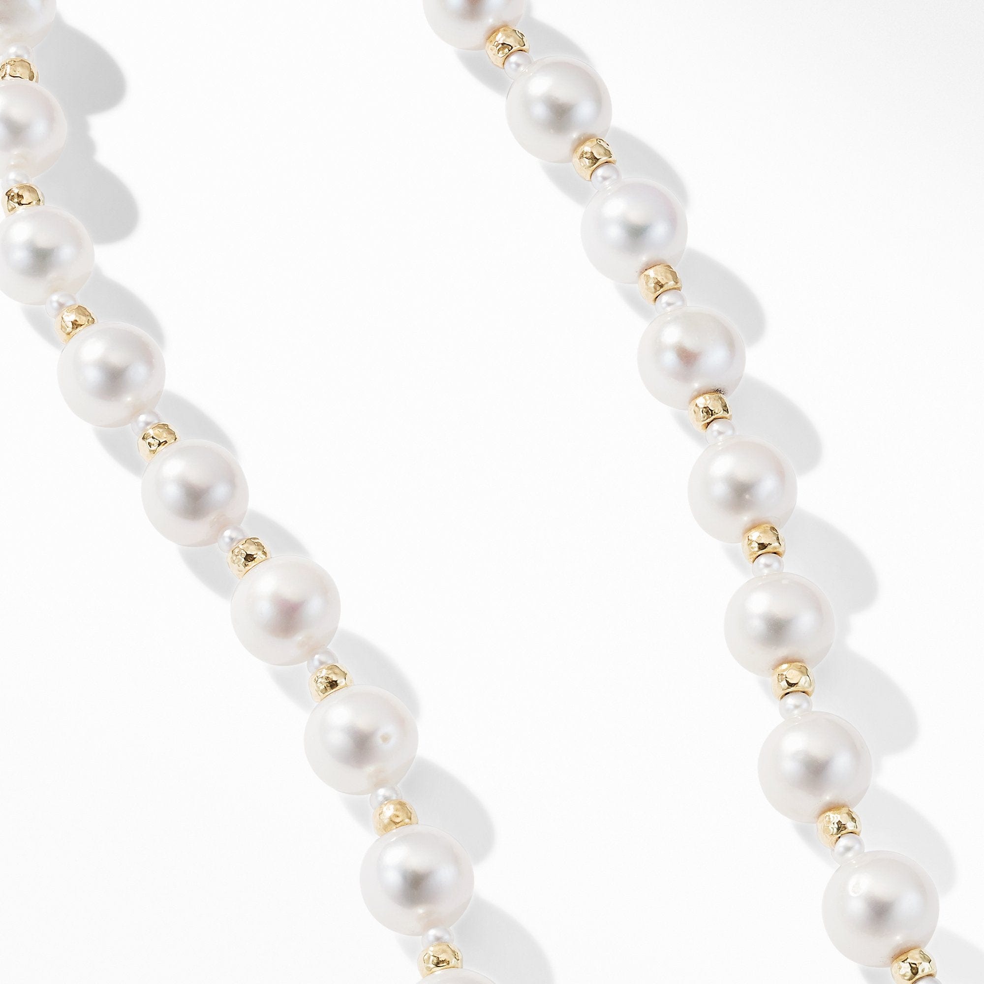 Long Graduated Pearl Necklace with 18K Yellow Gold