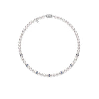Mikimoto 18K White Gold Pearl and Sapphire Roundel Necklace