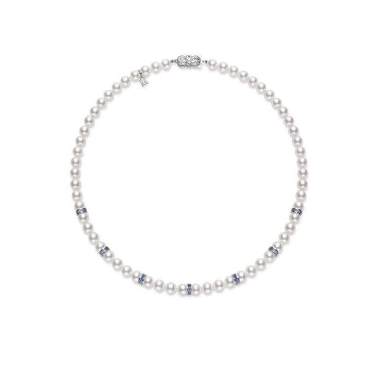 Mikimoto 18K White Gold Pearl and Sapphire Roundel Necklace