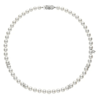 Mikimoto 18K White Gold Pearl and Diamond Roundel Necklace